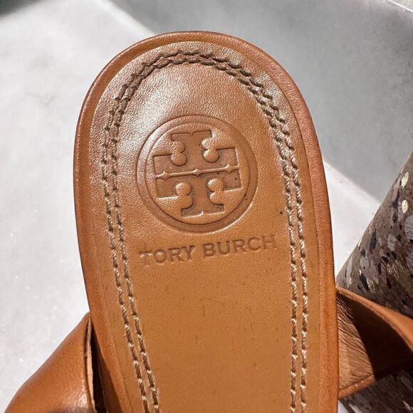 Tory Burch Solana Women\'s Ankle Buckle Strap Confetti Cork Platform Wedge Size 7